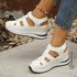New Plus Size Sandals For Women, 2025 Autumn And Summer, Solid Color Hollow Out Thick Soled Velcro Casual Women’s Shoes