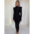 Hugcitar Solid Long Sleeve With Shoulder Pads Turtleneck Maxi Dress 2023 New Year Women Fashion Streetwear Elegant Skinny