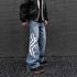 Men’s Clothing High Street Washed Distressed Printed Jeans Men Summer Street Hip Hop Straight Wide Leg Flared Pants
