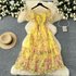 Women’s Clothing Tea Break Chiffon Dress Waist Temperament One Shoulder Puff Sleeve Mesh Skirt