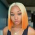 Synthetic wig New Dyed Wig Women’s Bobo Wave Head Light Gold Gradient Orange Short Straight Hair Chemical Fiber Headband