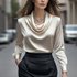 Women’s Clothing Spring And Autumn Temperament Solid Color Satin Collar Top Shirt Women