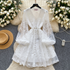 Gentle Atmosphere Lantern Sleeve Dress Female Spring Mesh Embroidery Design Super Fairy Lady A Line Skirt