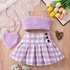 Baby Clothing Middle and small children furry halter top + plaid pleated skirt + bag girl suit