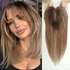 Brown Ombre Human Hair Topper with Bangs Silk Base 3Clip Pieces for Women Hair Extension