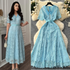 Women’s Clothing High End Sweet Doll Collar Short Sleeve Waist Slim Long Lace Dress