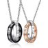 Inlaid stone round rhinestone double circle necklace titanium steel double ring pendant fashionable and versatile a pair of couple necklaces