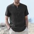 Men’s Clothing Short Sleeved Linen Shirt Artistic Casual Top Solid Color Thin Stand Up Collar Linen Shirt Seaside Holiday Clothing