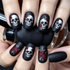 Halloween Press On Nails – Black Matte Full Coverage Fake Nails With Rose & Skull Designe – Nails For Women,Holiday Parties,Halloween Nail Art & Decor