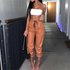 Women’s loose stretch PU leather pants with small feet elastic waist strap leather pants
