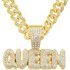Men Hip Hop QUEEN Letter Pendant Necklace with 13mm Miami Cuban Chain Iced Out Bling HipHop Necklaces Fashion Women Jewelry