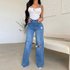women’s Jeans Long Section High Waist Ripped Holes Raw Edge Hot Sale European And American Style Comfortable Wide-leg Pants
