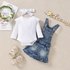 Baby Clothing Baby girls outfit cute flying sleeve white dress + denim suspenders dress