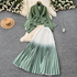 Women’s Clothing Fashion Gradient Color Suit Loose Strap Waist Pleated Top High Waist Pleated Skirt