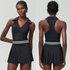 LazyZoom Plus Size Sports Fitness Tennis Skirt For Women, Anti-Exposure Quick-Dry With Chest Pads, V-Neck Yoga Outfit Two-Piece