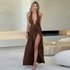 Feng Summer New Women’s Style Hanging Neck V-Neck Long Sexy Split Fold Off Back Dress