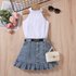 Baby Clothing Children’s dress Girls solid color vest sleeveless top denim open bag pleated skirt suit