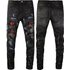 Men’s Clothing European And American Personality High Street Fashion Men’s Beggar Hole Patch Hot Diamond Patch Graffiti Slim Fit Denim Jeans 8616