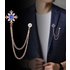 Retro Palace Gem Brooch Men’s Suit Pin Vintage Rhinestone Cross Tassel Lapel Pins with Chain Badge Luxury Jewelry Accessories