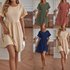 Women’s Clothing Hot Sale V Neck Button Sleeveless Vest Slit Cotton And Linen Dress