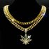 Hot Selling Fashion Hip Hop Long Stacking Maple Leaf Necklace Men And Women Street Personality Full Diamond Cuban Chain