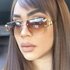 Leopard frameless cut edge 2024 new double beam square fashionable and trendy sunglasses for women