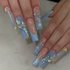 Grey French Gradient False Nails Long Ballet Fake Nails with Butterfly Rhinestone Wearable Coffin Press on Nai
