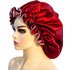Double layer satin nightcap with cuffs and earrings, shower cap with lace, home hat, large size, ladies princess hat