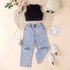 Baby Clothing Children’s dress Girls‘ summer pit strip solid color sleeveless strapless jumper ripped denim trousers two-piece set