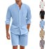 Men’s Linen Shirt & Shorts Set – Long Sleeve Hawaiian Beach Wear, Loose Fit Casual Summer Outfit