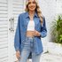 Vintage Wash Denim Shirt For Women – Distressed Loose Fit Long Sleeve Button-Up Top With Snap Buttons (Light Blue & Dark Blue)