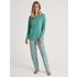 CALIDA Palm Dreams Pyjama, langfür Damen, XS, Türkis, In hochwertiger Supima®-Baumwolle durch unbeschwerte Traumwelten
