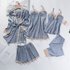 women’s sexy ice silk pajamas five-piece set with suspenders long-sleeved nightgown thin silk home wear with chest pad