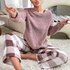 Women’s Sleepwears Cozy Fleece Pajama Set Winter Warm Plaid Long Pants Home Loungewear Soft Coral Fleece