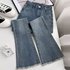Women’s Clothing Retro flared jeans high waist elastic slim straight horseshoe trousers raw edge mopping flared pants