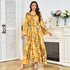 Robe Clothing Factory’s New Printed Women’s Yellow Waist Slimming Long Sleeved Big Swing Dress