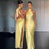 Women’s Clothing Fashion High Collar Sleeveless Halter Neck Hip Skirt Female Spring New Design Satin Slit Dress
