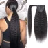 Kinky Straight Human Hair Ponytail Extension Yaki Straight for Women Wrap Around Natural Black Color