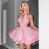 Sparkling Fabric Slim Fit Bright Pink Deep V-neck Pleated Women’s Dress Evening Gown