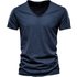 Summer New Solid Color Bamboo Knot V-neck Short Sleeved T-shirt Pure Cotton Men’s Clothing