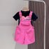 Baby clothes Girls love suspenders set summer thin casual wear girls big children two-piece set