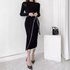 Chic Korean-Inspired High-Neck Color-Block Knit Dress – Retro Autumn/Winter Belted Midi Dress For Women (Black/Khaki, S/M/L)