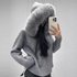 Vintage Hooded Knit Cardigan With Faux Fur Trim – Cozy Long Sleeve Zip-Up Sweater For Women (Black, Khaki, Cream, Light Blue, Pink, Smoke Grey)
