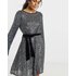 Silver Sequin Skater Dress With Belt