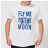 Fly Me To The Moon Blue Print Men`s T-Shirt - White - L - White
