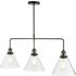 Dar Lighting Ray 3 Light Ceiling Pendant Light In Nickel Finish With Clear Glass Shades