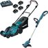 Makita 18v LXT Cordless Rotary Lawnmower and Grass Trimmer Kit 4 x 5ah Li-ion Twin or Dual Battery Charger