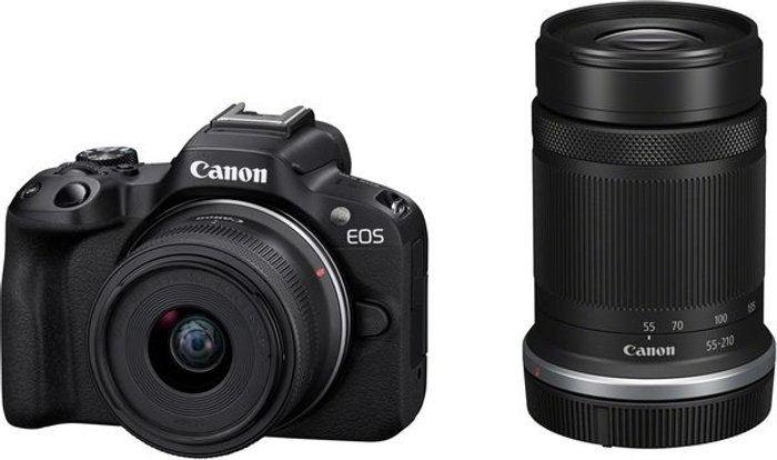 Currys Business | Canon CANON EOS R50 Mirrorless Camera with RF-S 18-45 mm f/4.5-6.3 IS STM & 55-210 mm f/5-7.1 IS STM Lens, Black Canon CANON EOS R50 Mirrorless Camera with RF-S 18-45 mm f/4.5-6.3 IS STM & 55-210 mm f/5-7.1 IS STM Lens, Black