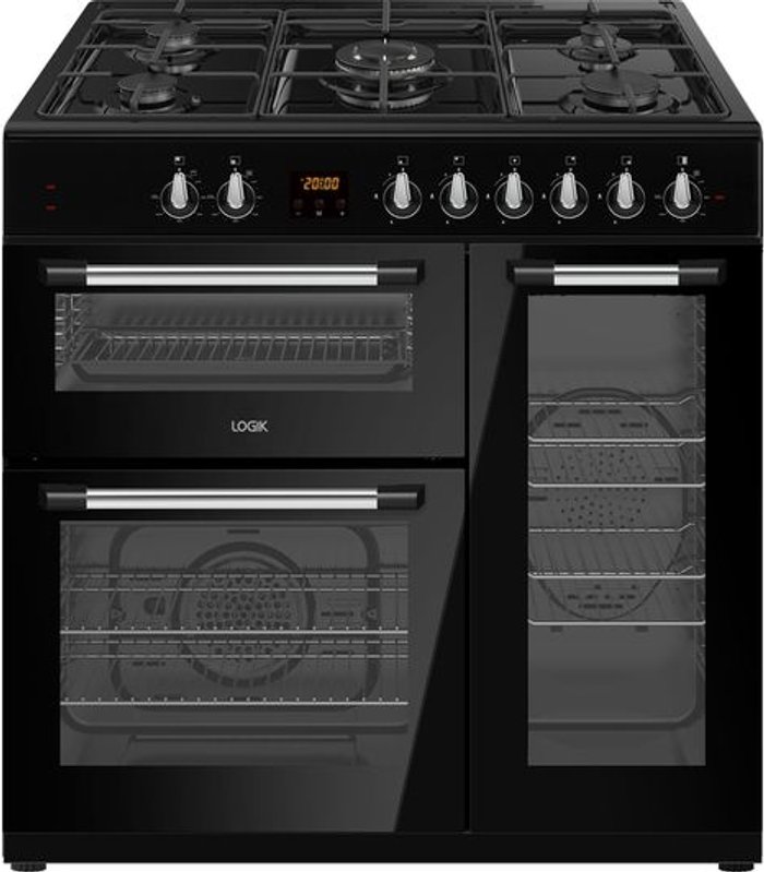 Currys Business | Logik LOGIK LRC90B21 90 cm Dual Fuel Range Cooker - Black Logik LOGIK LRC90B21 90 cm Dual Fuel Range Cooker - Black