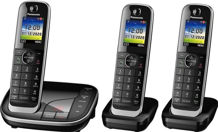 Currys Business | Panasonic PANASONIC KX-TGJ423EB Cordless Phone - Triple Handsets Panasonic PANASONIC KX-TGJ423EB Cordless Phone - Triple Handsets